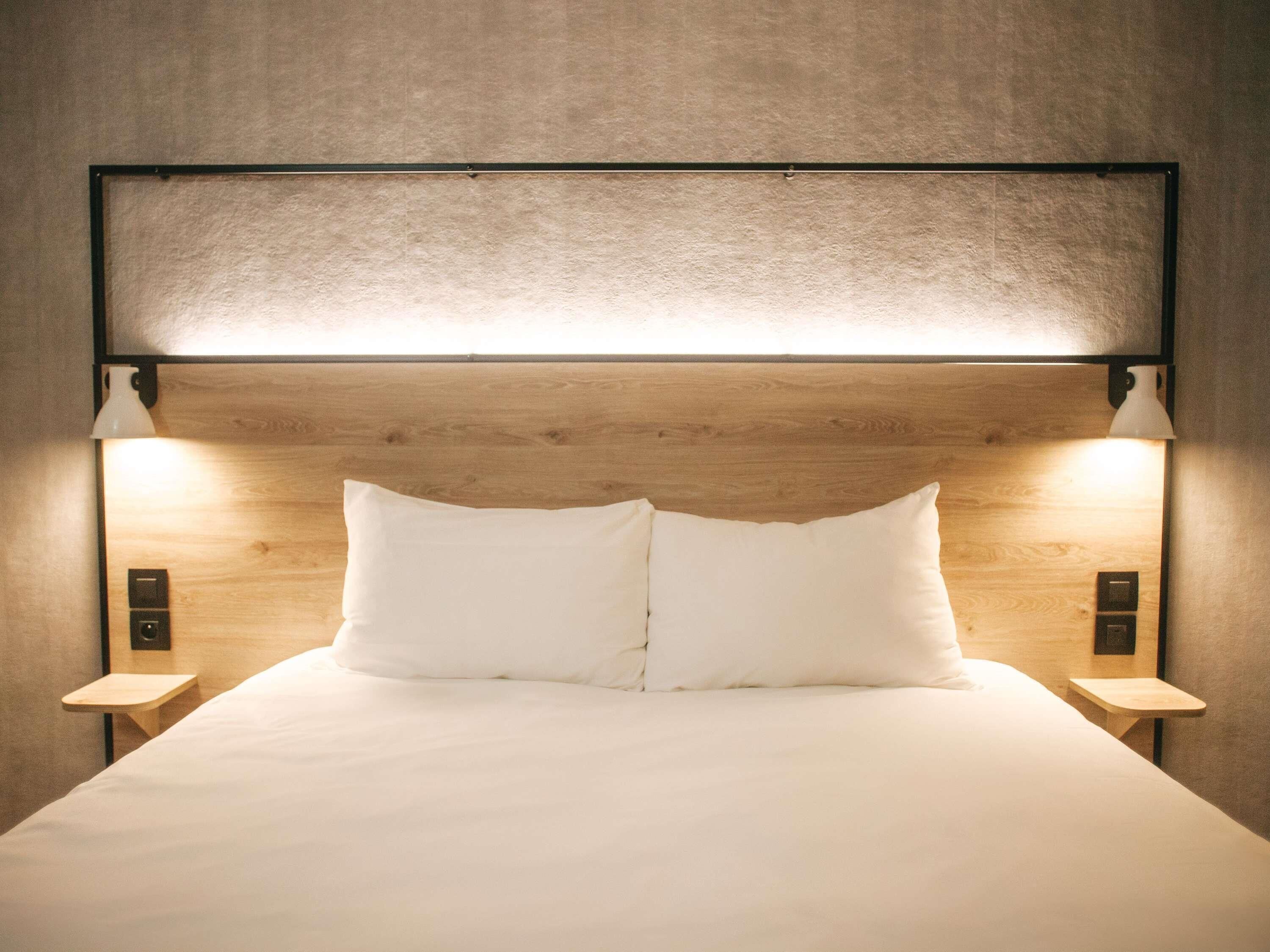 Premium bedding, desk, blackout curtains, soundproofing
