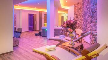 Relax in a serene space with a reception area, seating area, and amenities at your fingertips.