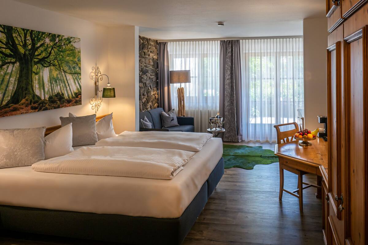 comfort double room, non smoking, garden view | premium bedding, desk, blackout curtains, iron/ironing board