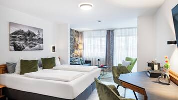 Premium bedding, desk, blackout curtains, iron/ironing board