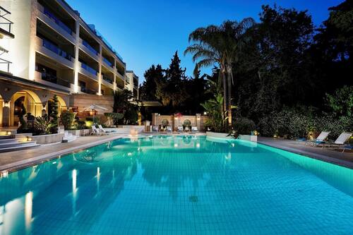 Seasonal outdoor pool, pool umbrellas, pool loungers