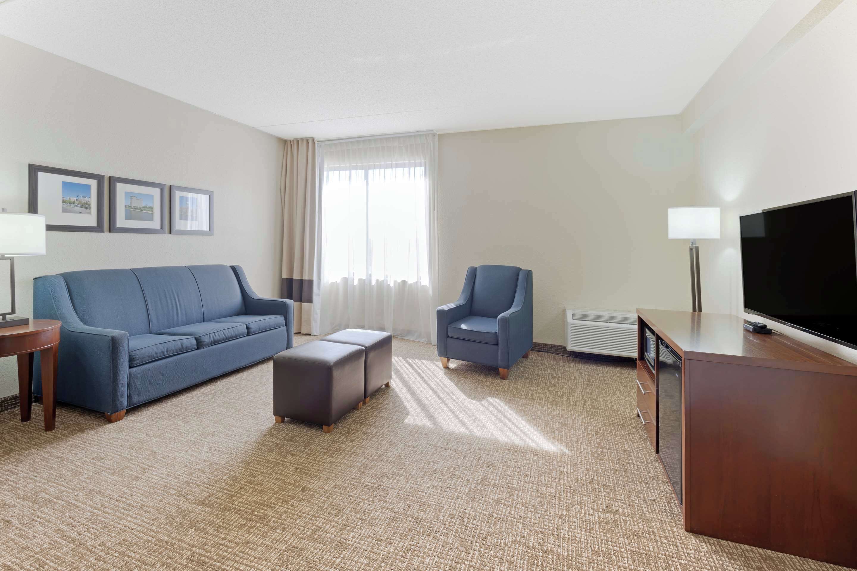 1 bedroom, desk, blackout curtains, iron/ironing board