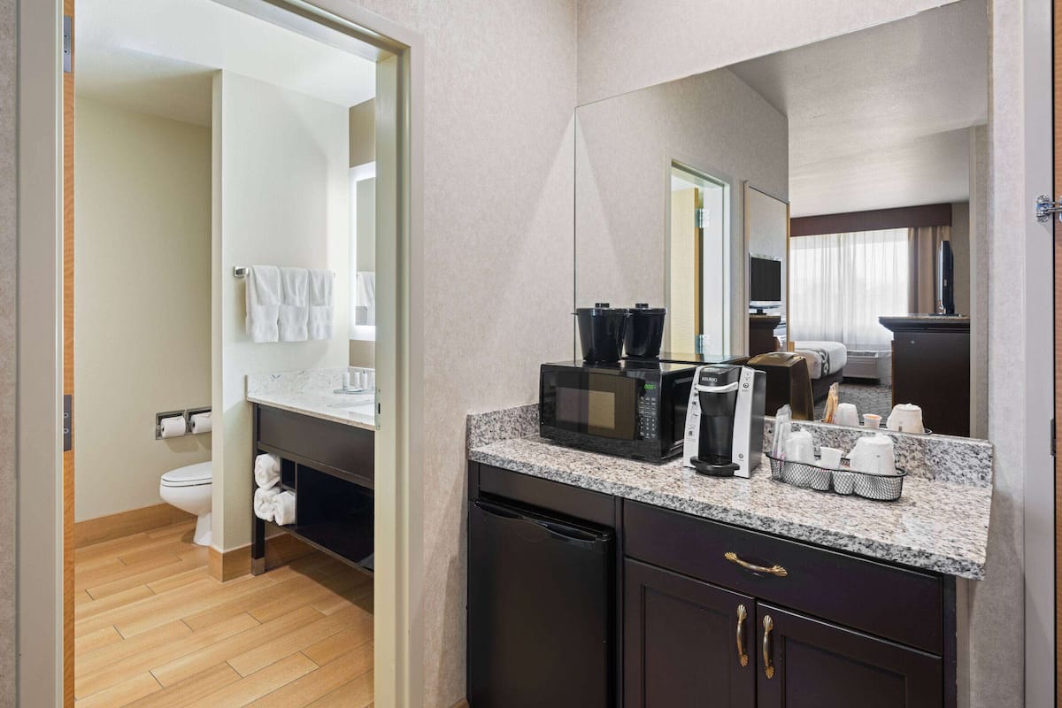 deluxe room, 1 king bed with sofa bed, non smoking | bathroom | combined shower/bathtub, free toiletries, hair dryer, towels