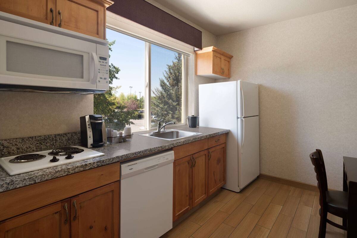 mini-fridge, microwave, coffee/tea maker