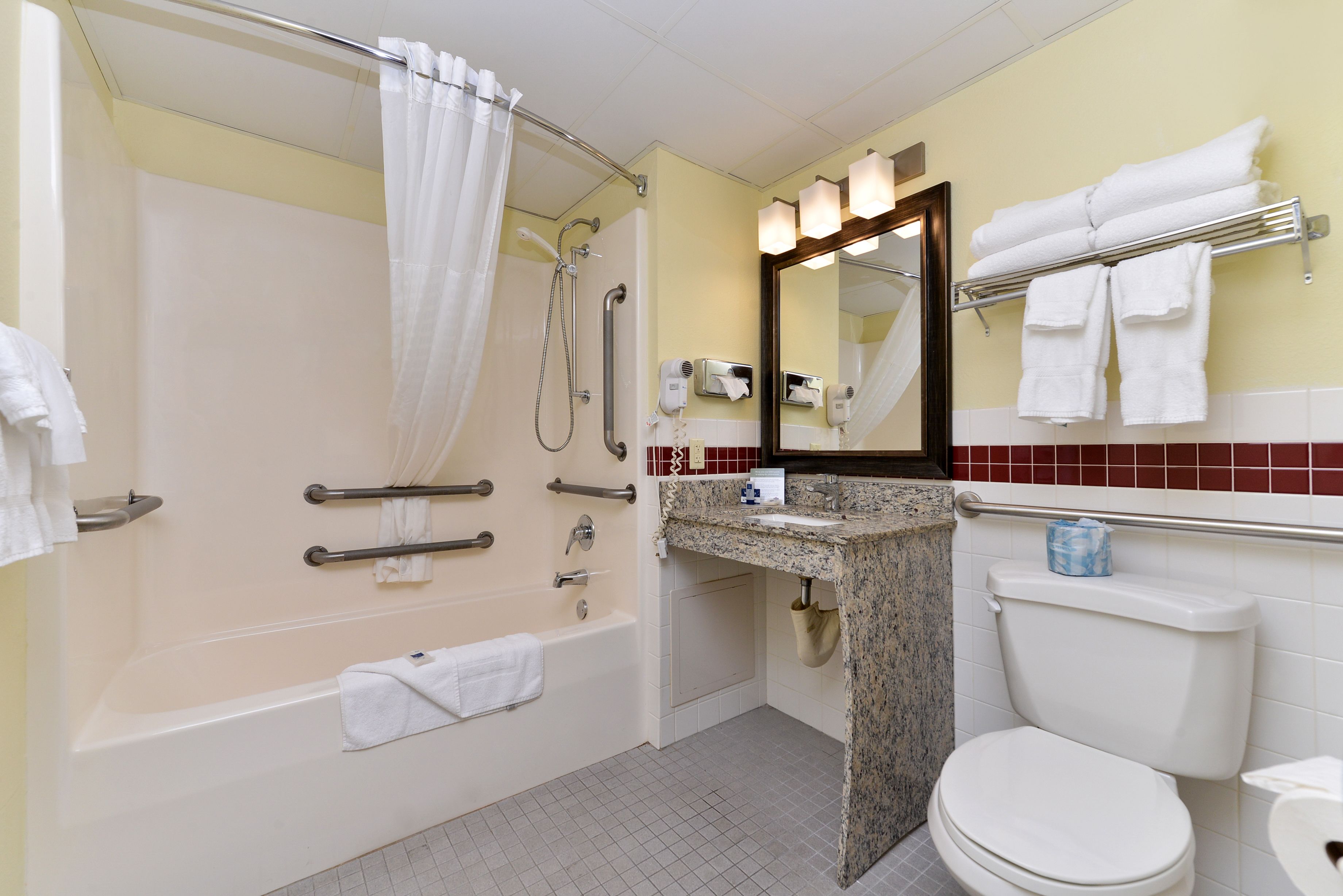 deluxe room, 2 queen beds, accessible, non smoking (mobility, roll-in shower) | bathroom | combined shower/bathtub, free toiletries, hair dryer, towels