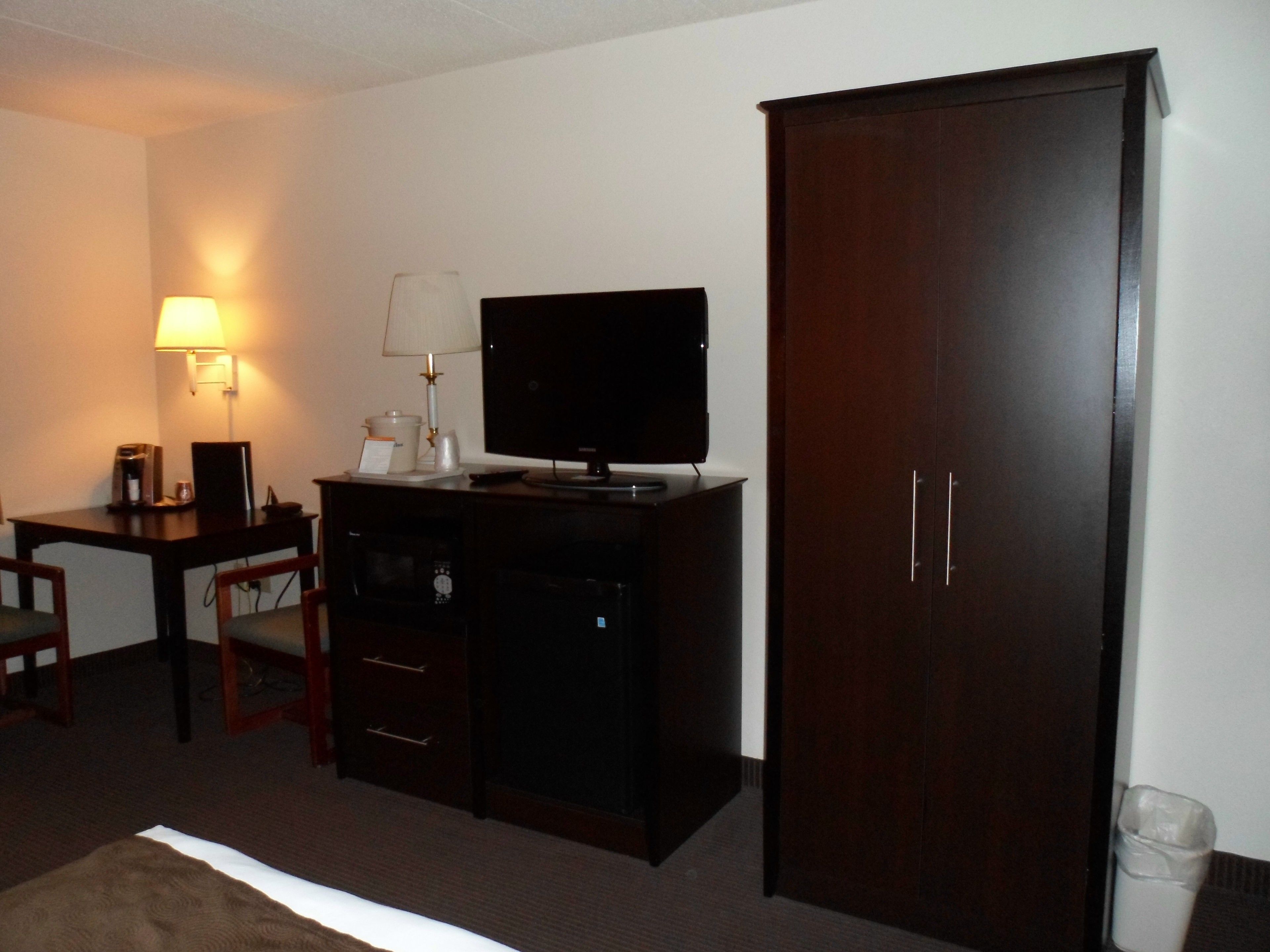 desk, blackout curtains, soundproofing, iron/ironing board