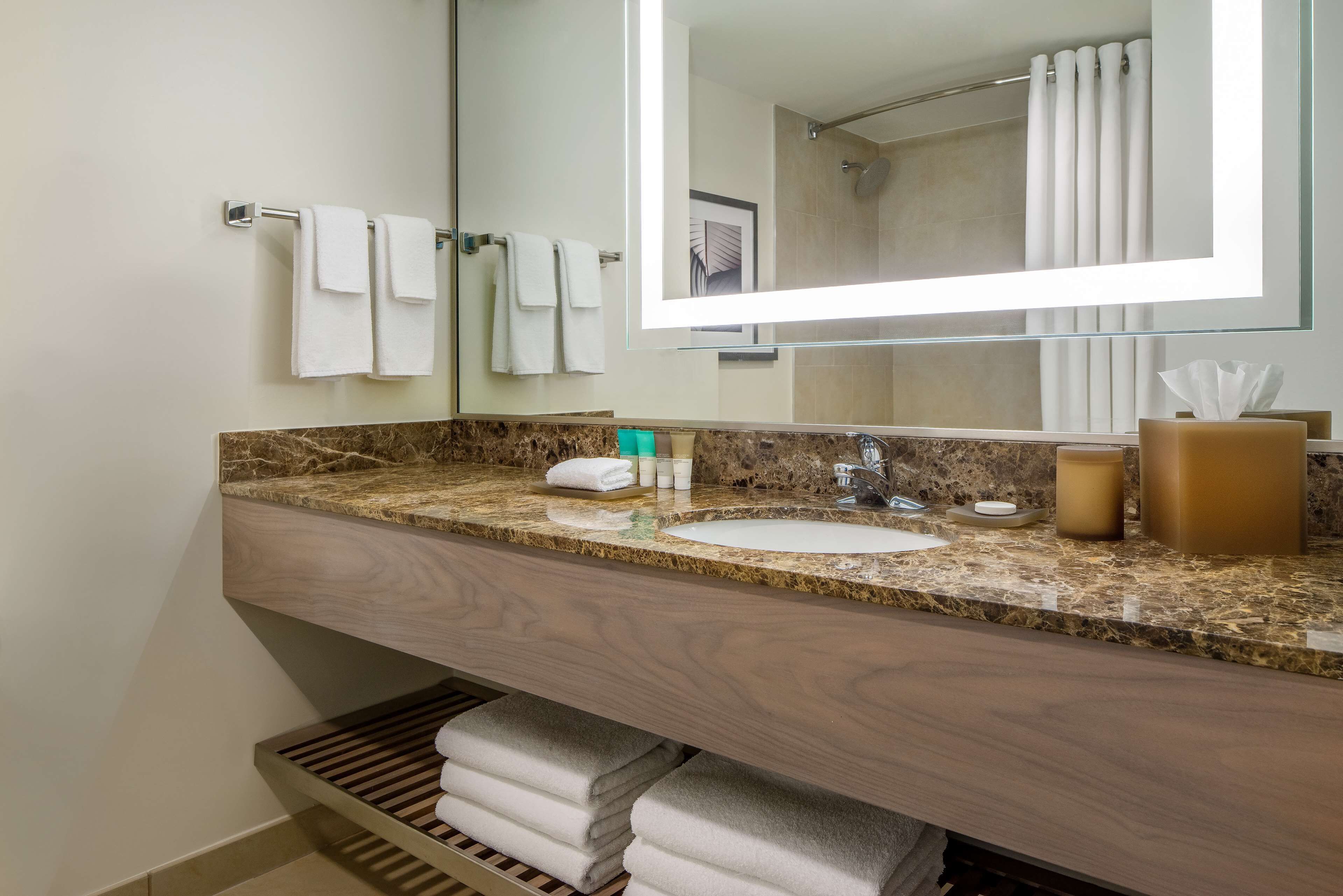 combined shower/bathtub, hair dryer, towels