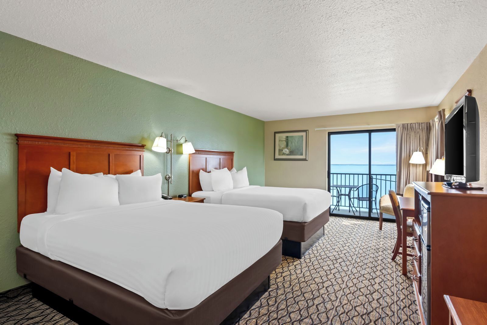 standard room, 2 queen beds, balcony, lake view | in-room safe, desk, iron/ironing board, free wifi