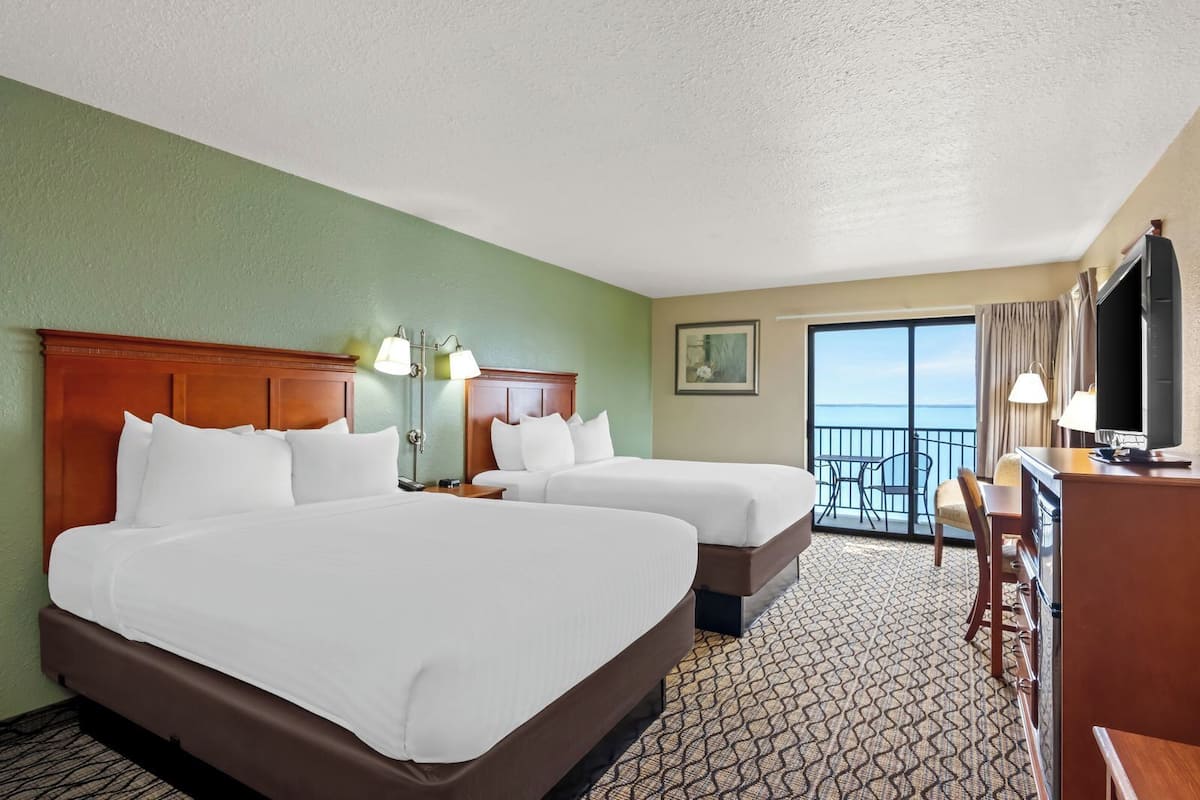 standard room, 2 queen beds, balcony, lake view | in-room safe, desk, iron/ironing board, free wifi