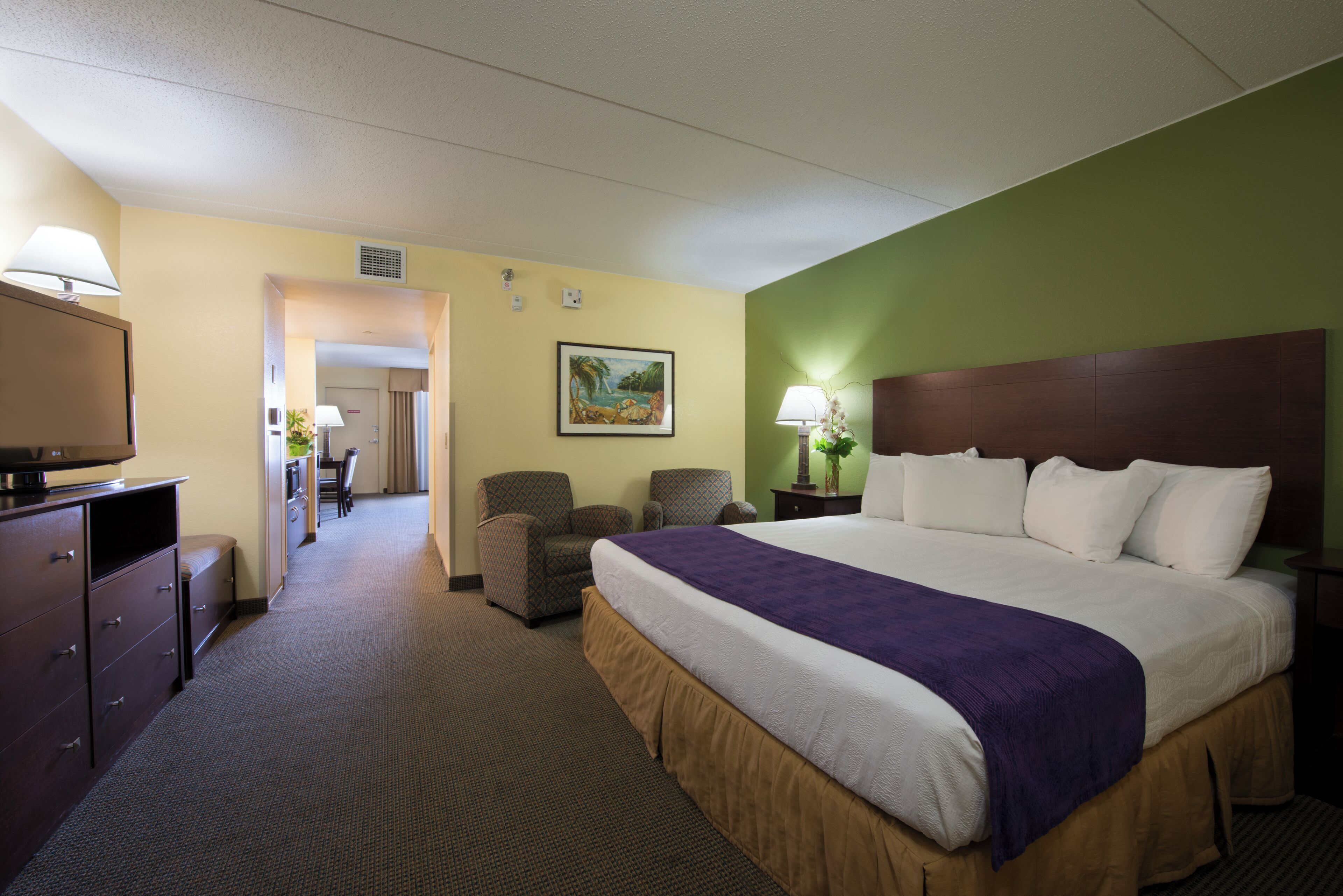 Suite, 2 Bedrooms, Mobility Accessible, Lake View | Desk, laptop workspace, blackout drapes, iron/ironing board