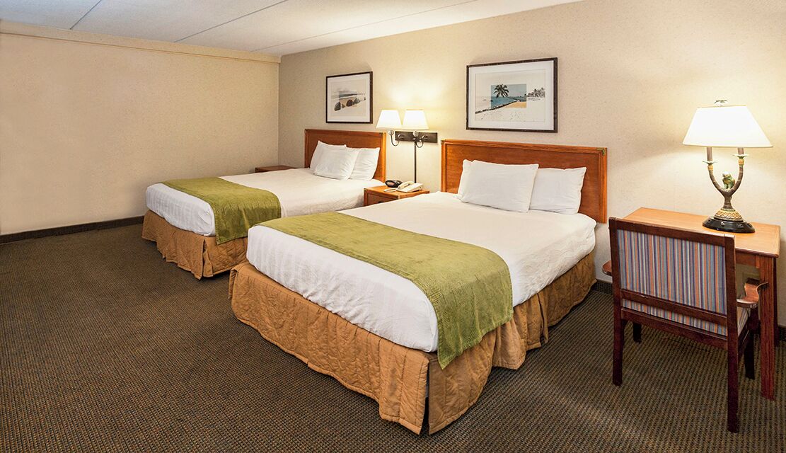 Double Room, 2 Double Beds, Mobility Accessible, Lake View | Desk, laptop workspace, blackout drapes, iron/ironing board