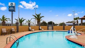 Seasonal outdoor pool, sun loungers