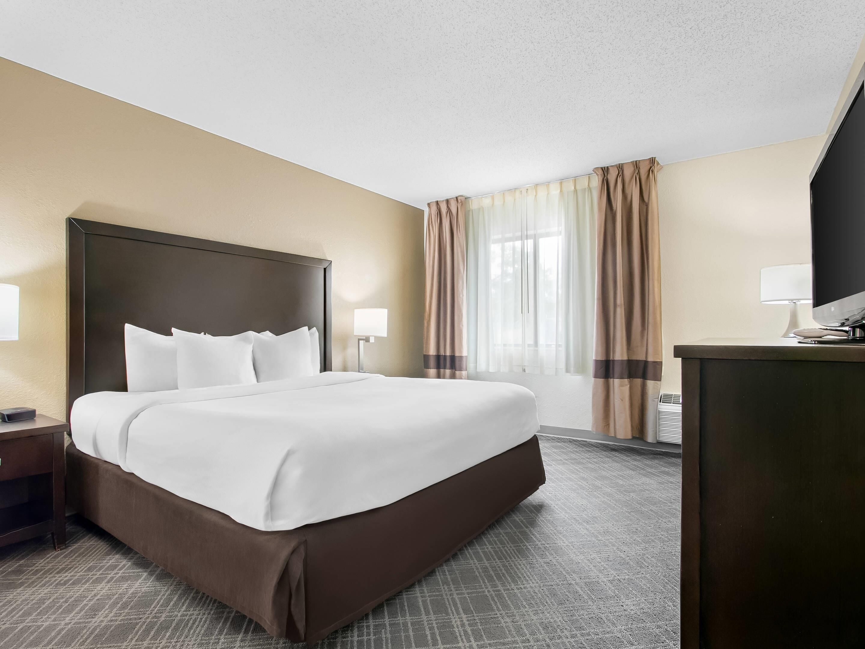 Standard Room, 1 King Bed, Non Smoking | Desk, laptop workspace, blackout curtains, iron/ironing board