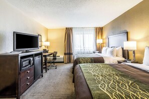 Standard Room, 2 Double Beds, Non Smoking | Desk, laptop workspace, blackout drapes, iron/ironing board