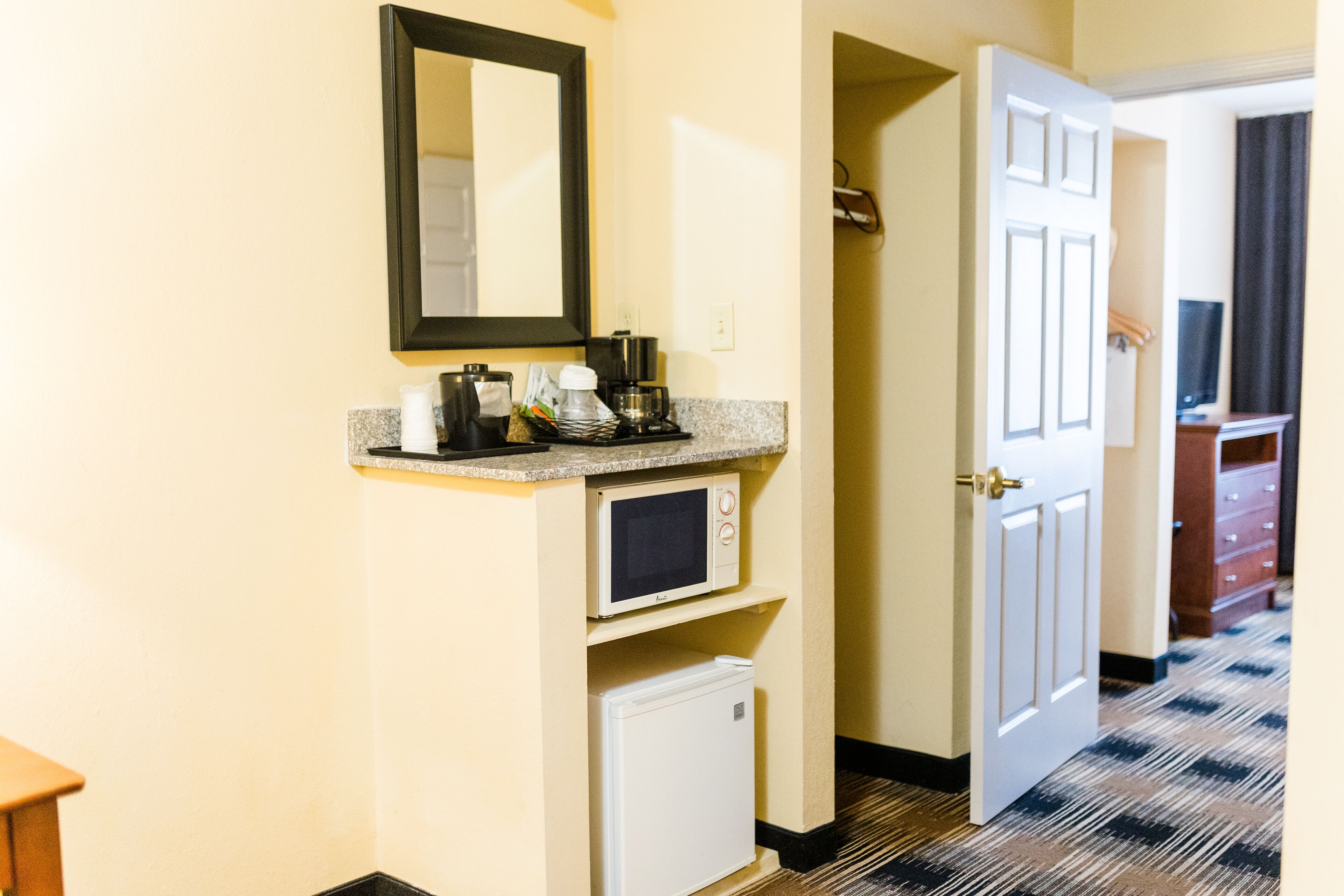 1 bedroom, desk, blackout curtains, iron/ironing board