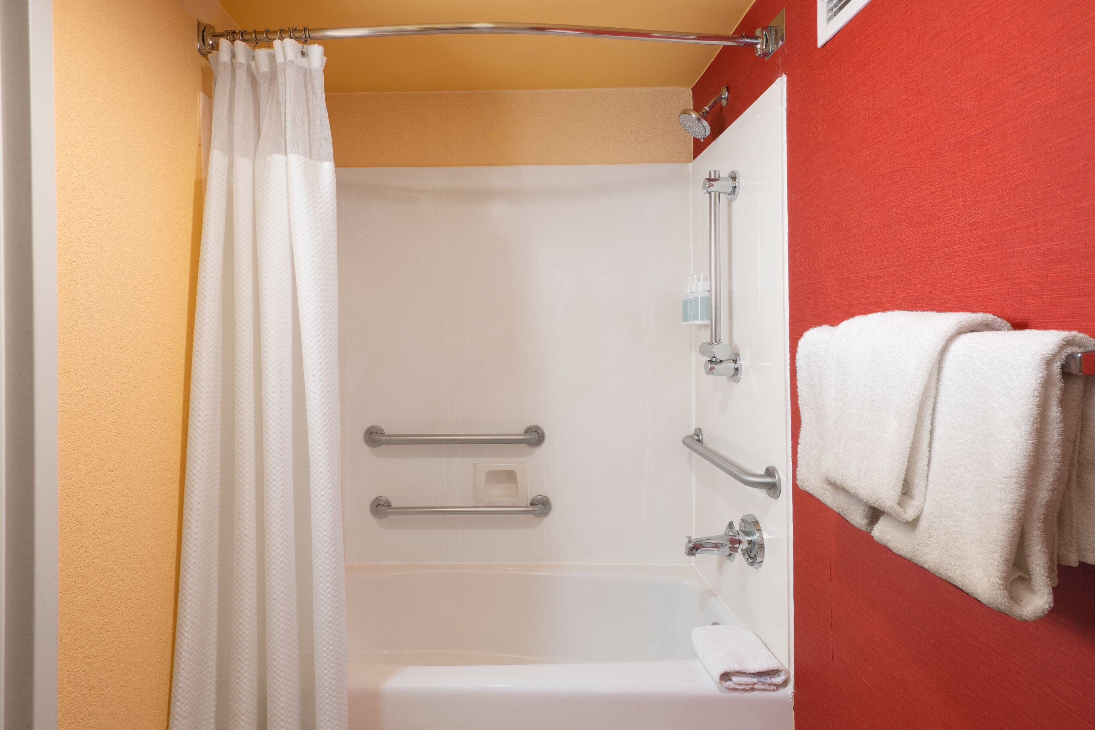 desk, laptop workspace, blackout curtains, iron/ironing board