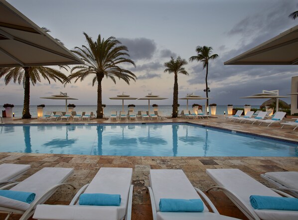 Outdoor pool, pool umbrellas