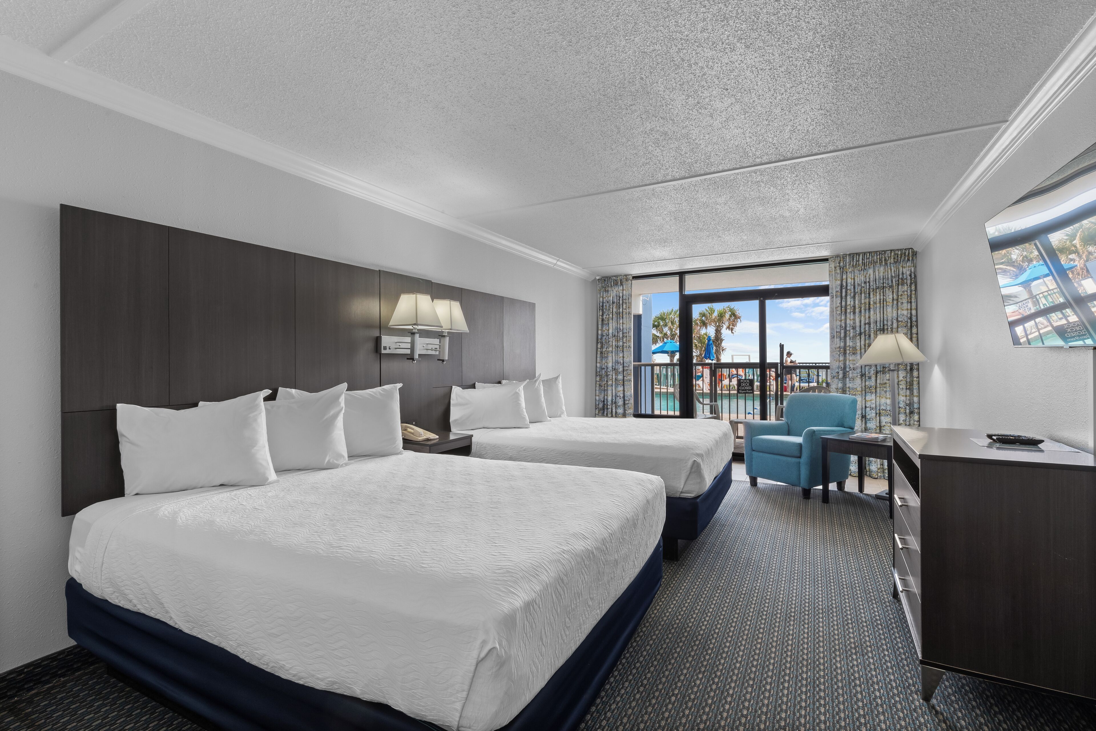 Standard Double Room, 2 Queen Beds, Non Smoking, Pool View | Iron/ironing board, free internet, bed sheets