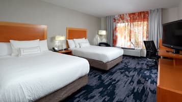 Room, 2 Double Beds | In-room safe, desk, iron/ironing board, free cribs/infant beds