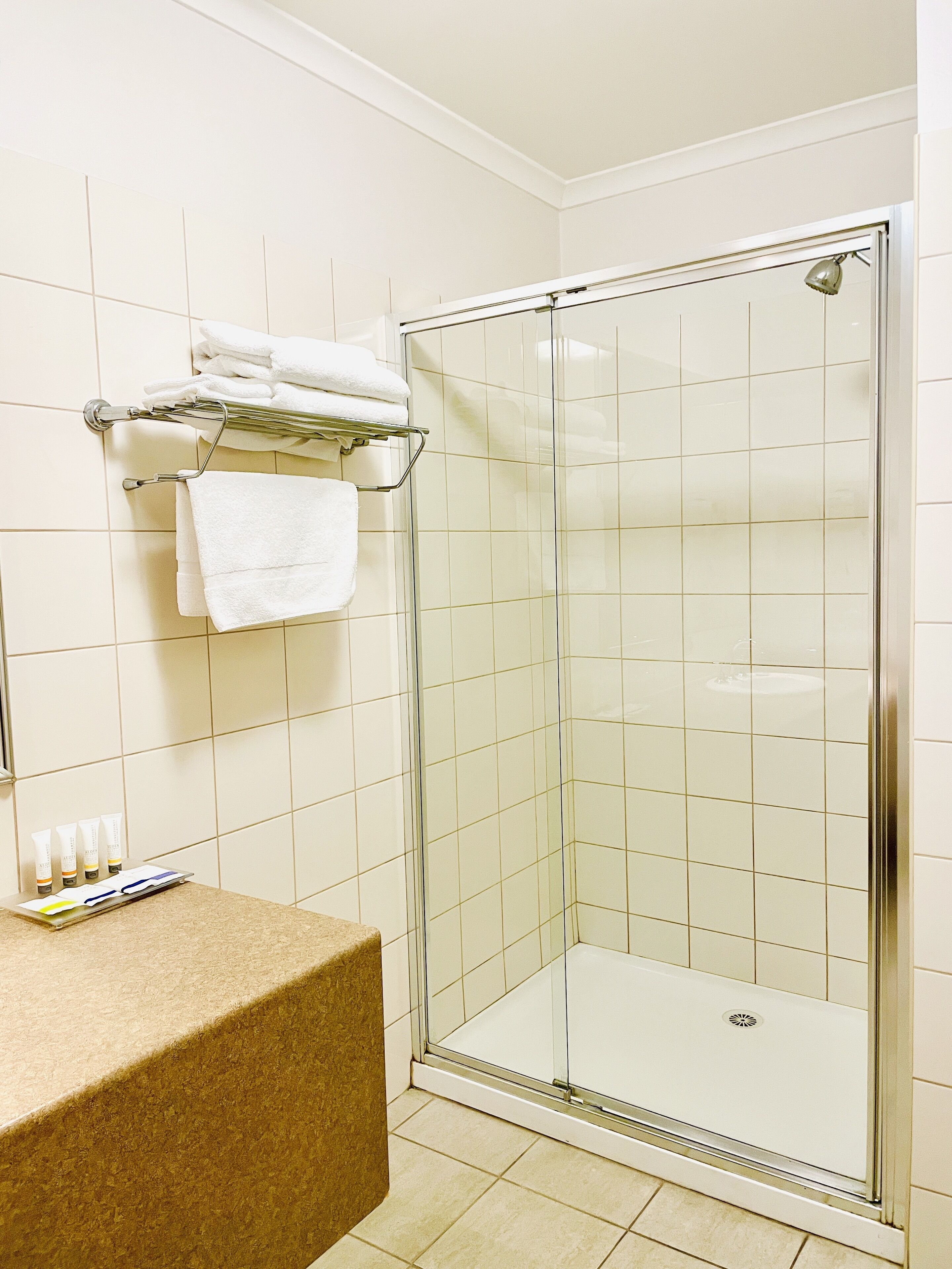 standard room, 1 queen bed, non smoking | bathroom | shower, towels, soap, shampoo