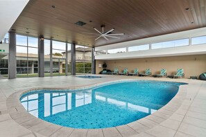 Indoor pool, open 7:00 AM to 9:30 PM, pool loungers