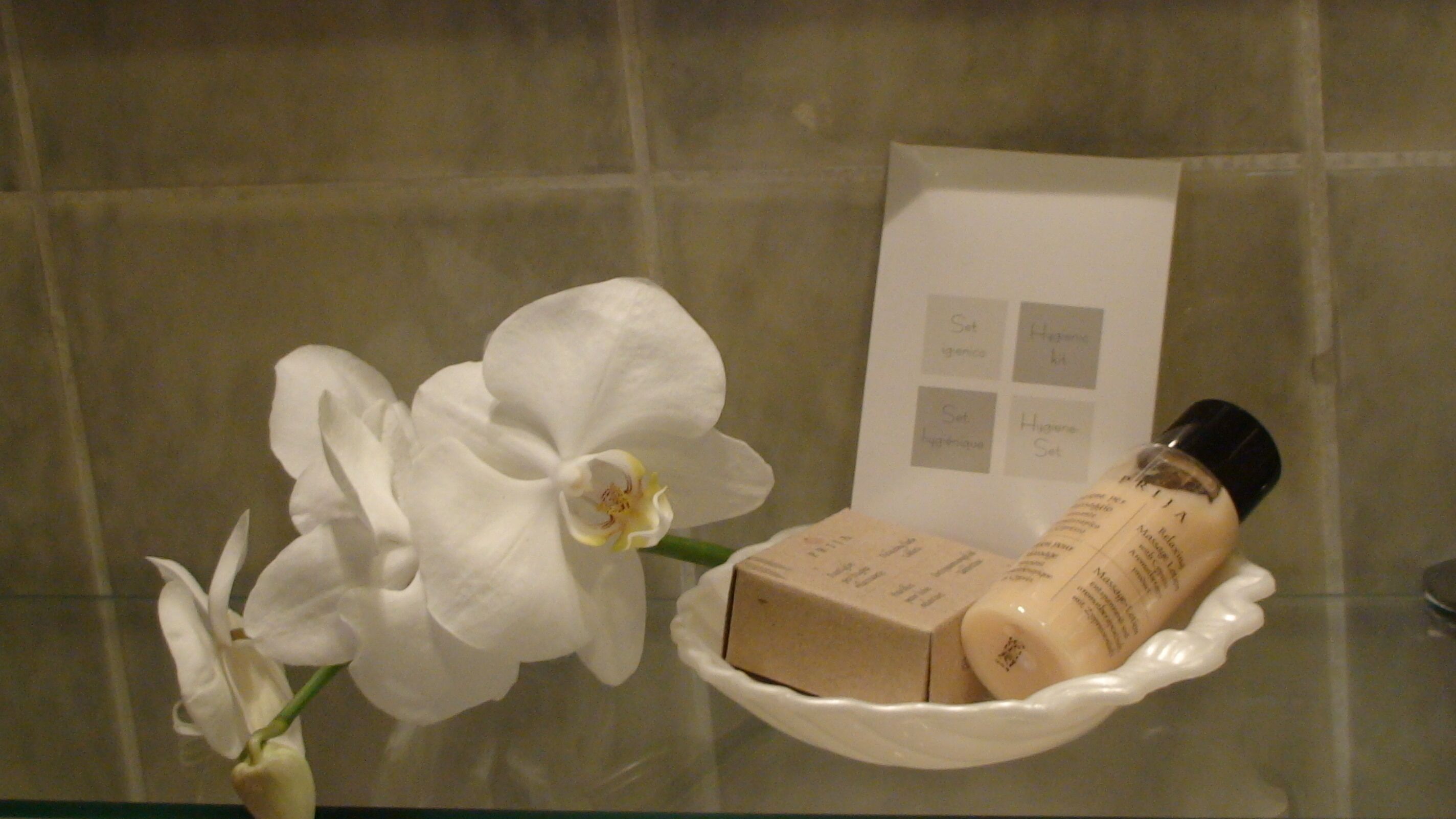 free toiletries, slippers, towels