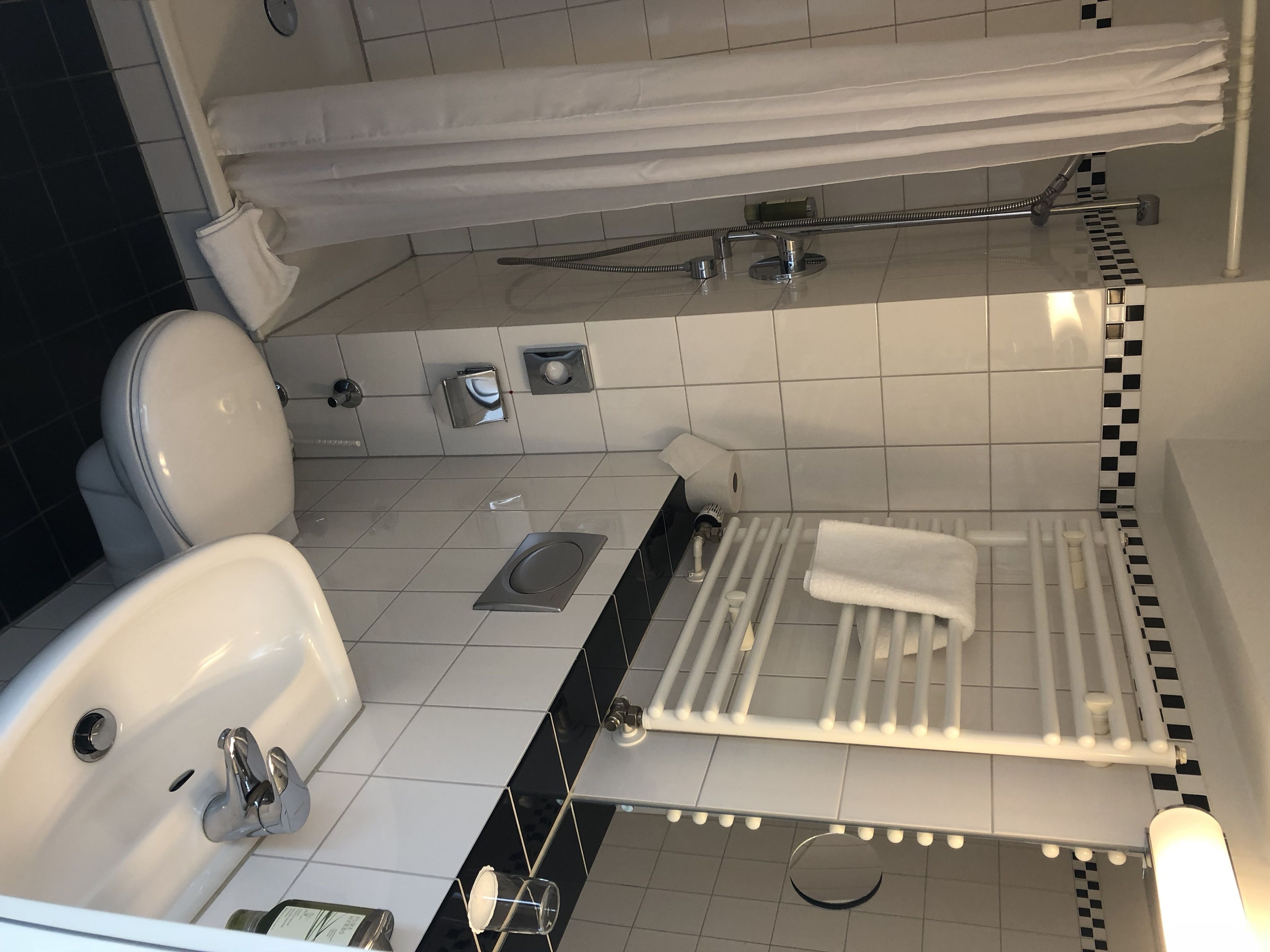 shower, eco-friendly toiletries, hair dryer, towels