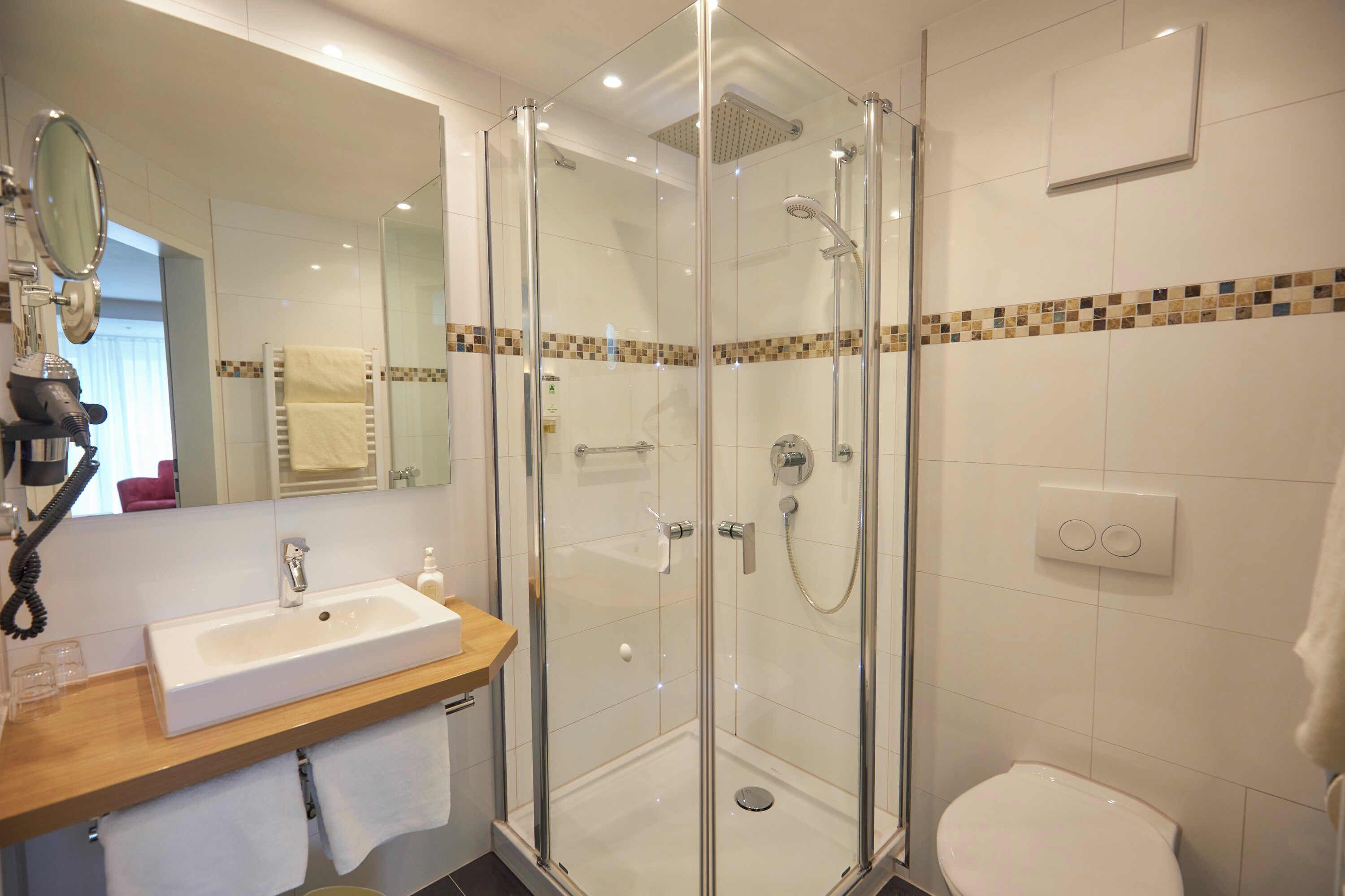 free toiletries, hair dryer, towels