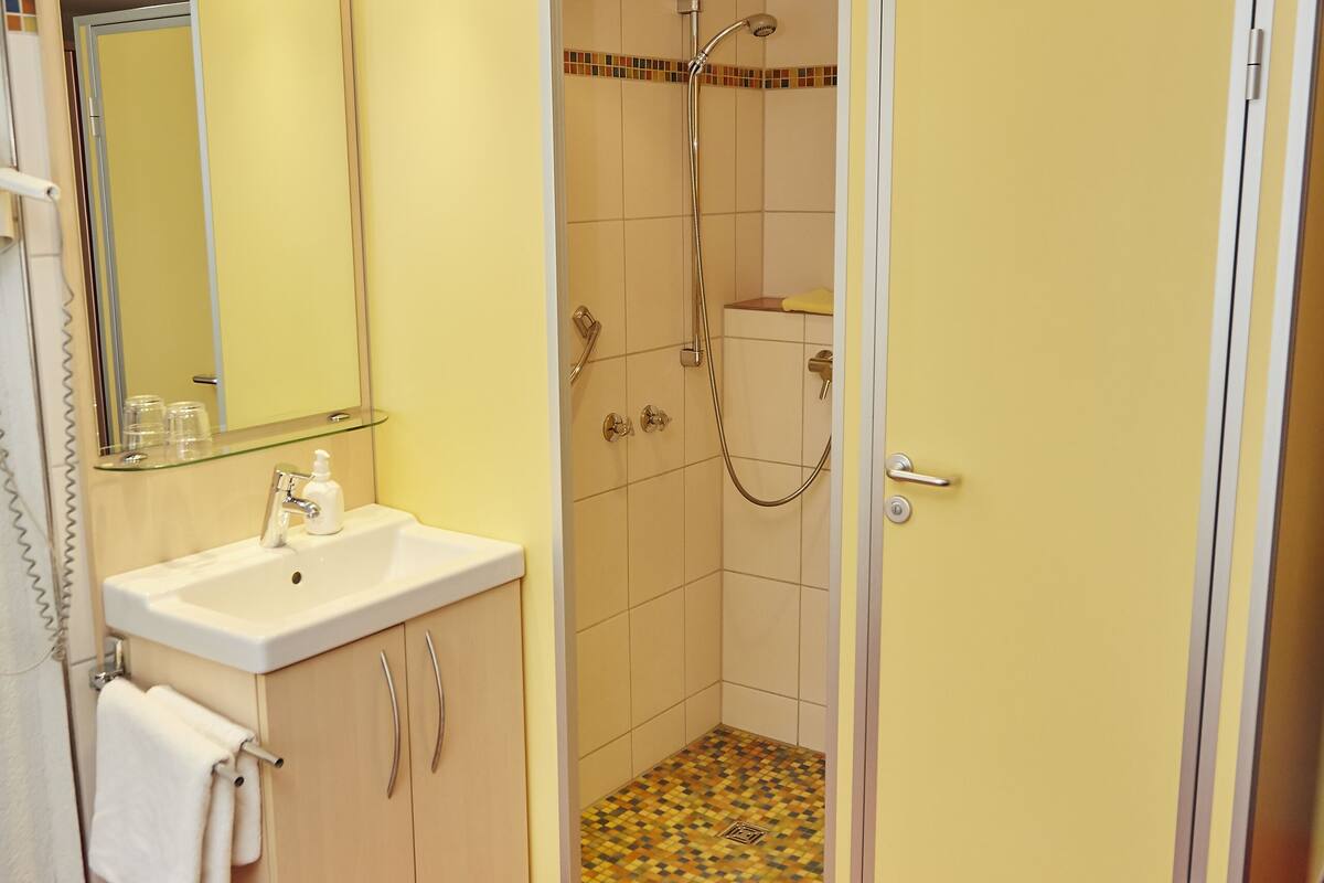 economy single room | bathroom | free toiletries, hair dryer, towels