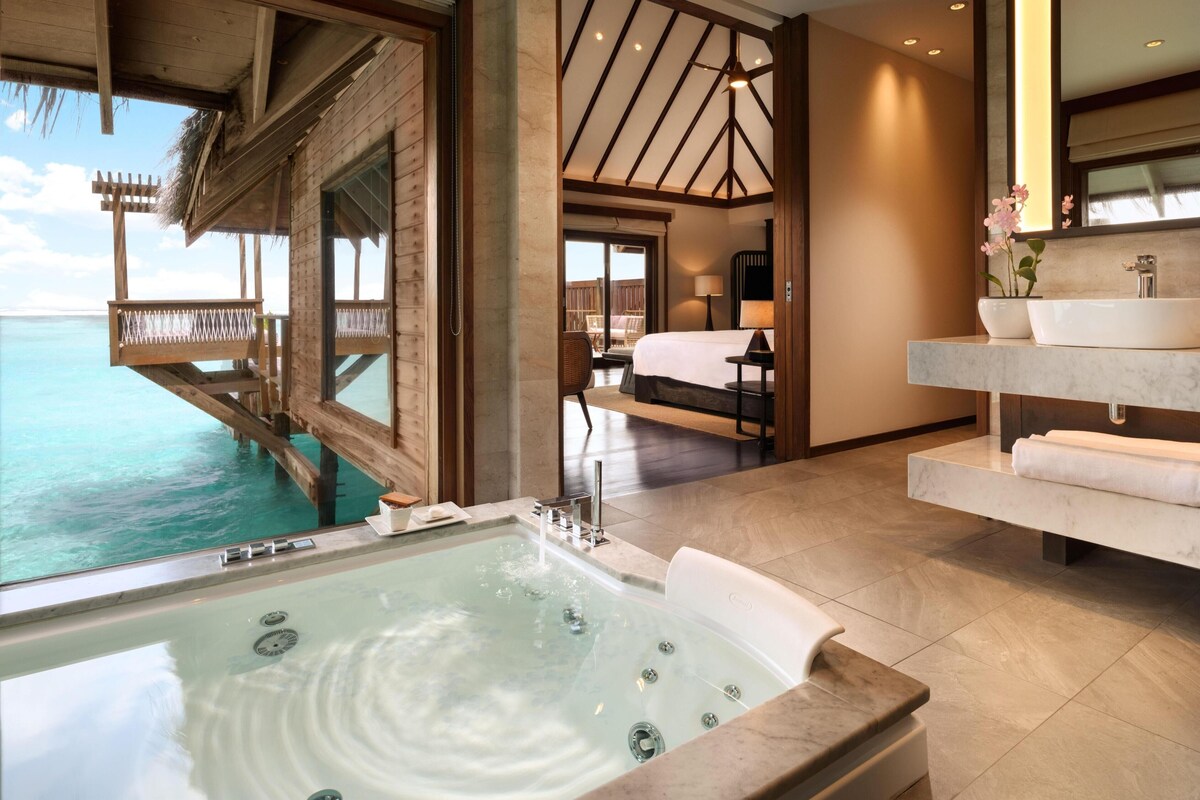 Premier Villa, 1 King Bed, Jetted Tub (Premier Water Villa Pool) | Bathroom | Designer toiletries, hair dryer, bathrobes, slippers