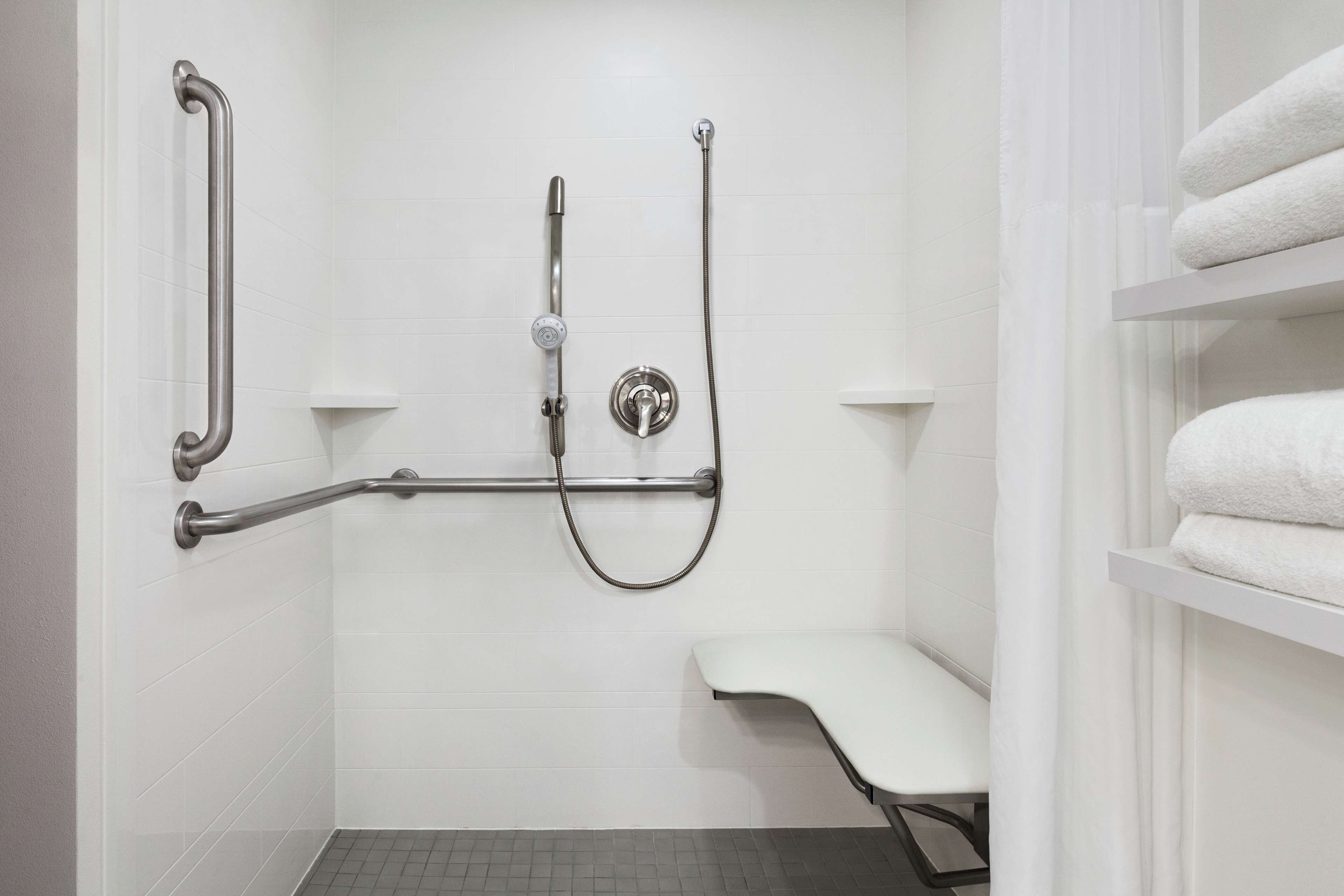 room, 1 queen bed, accessible, non smoking (roll in shower) | bathroom | free toiletries, hair dryer, towels