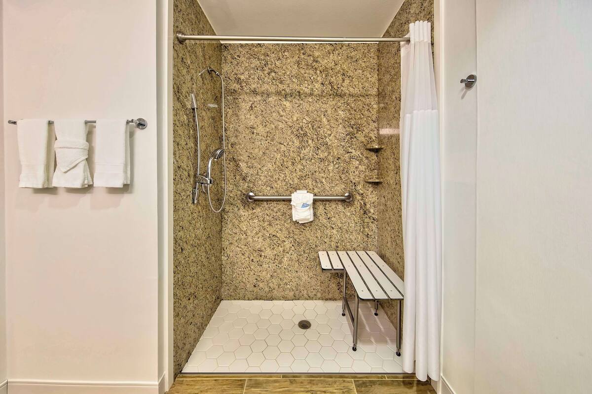room, 2 double beds (mobility, roll-in shower) | bathroom shower