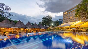 2 outdoor pools, pool umbrellas, pool loungers