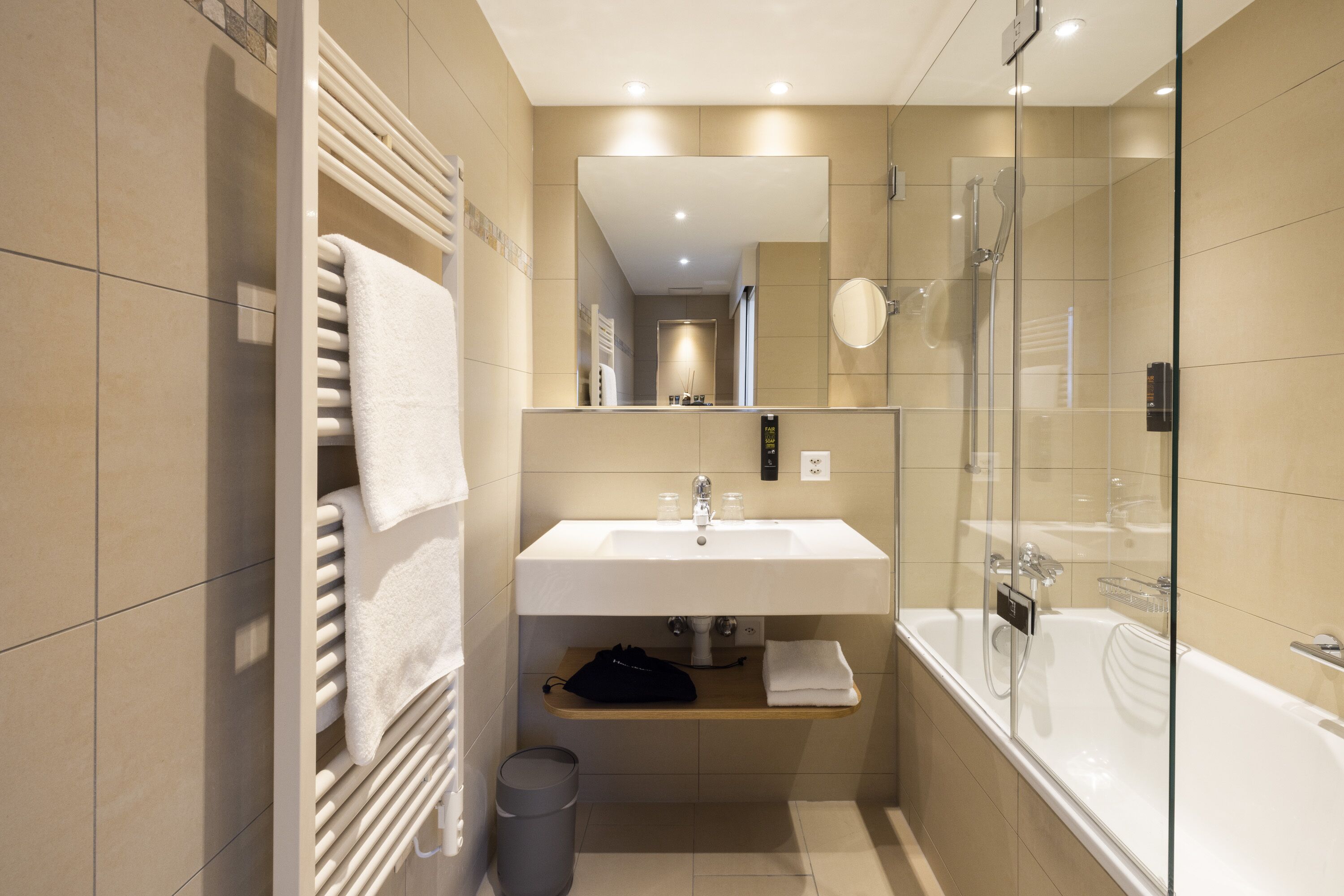 junior suite plus | bathroom | eco-friendly toiletries, hair dryer, towels, soap