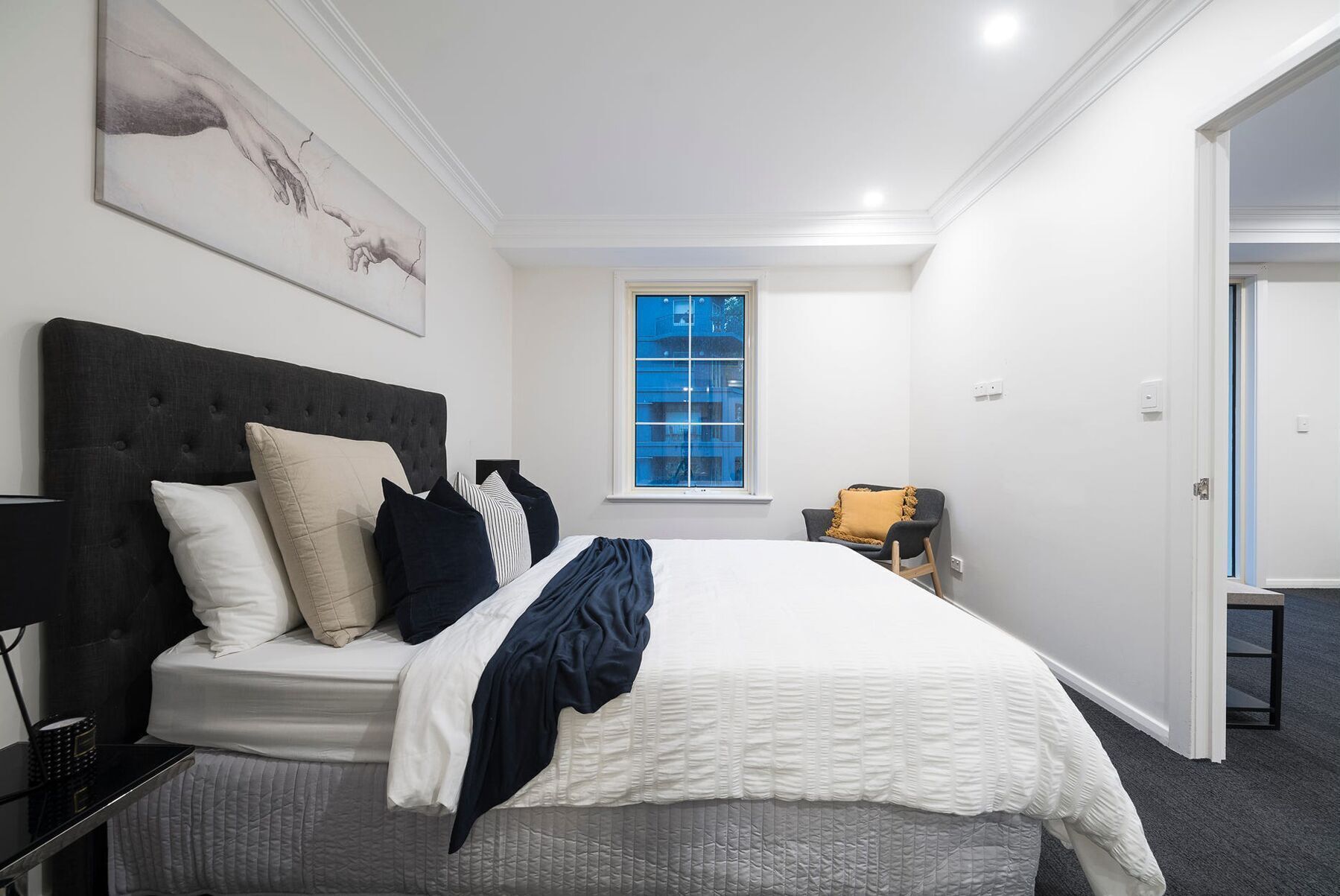 1 bedroom, hypo-allergenic bedding, desk, blackout curtains