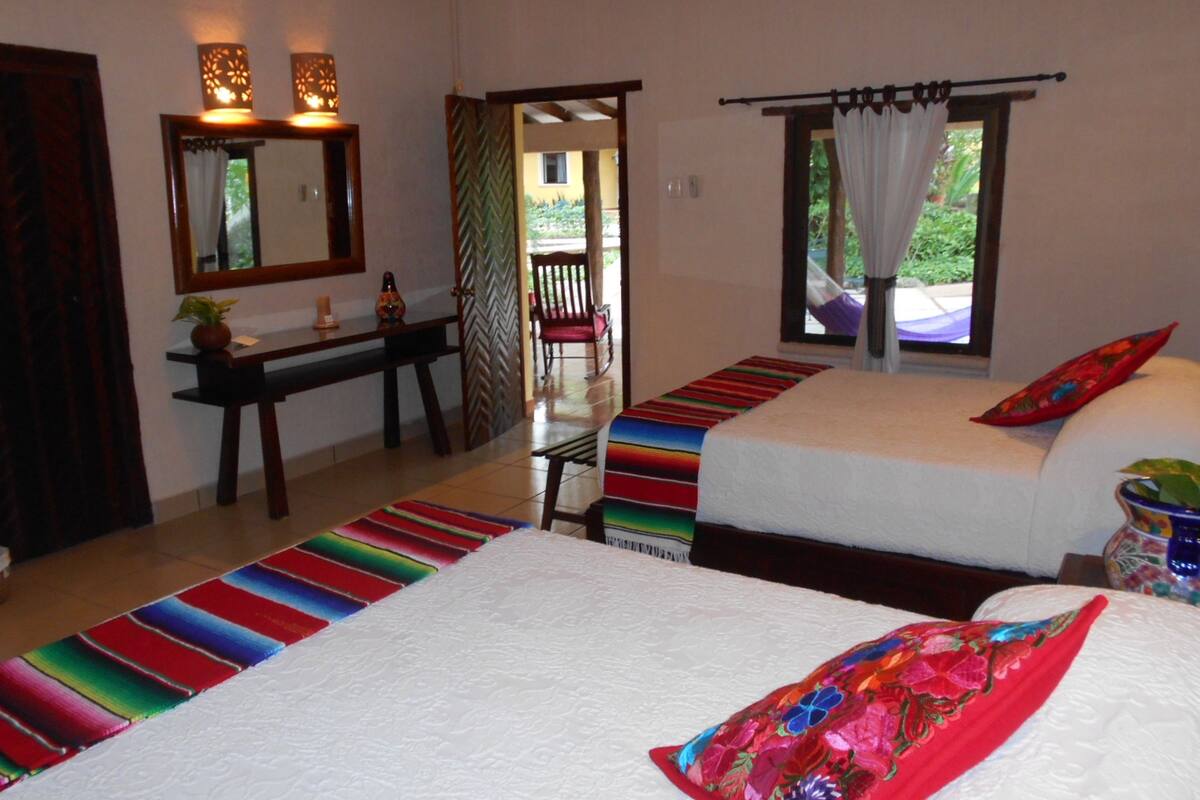 standard double room, 2 double beds | bed sheets, alarm clocks