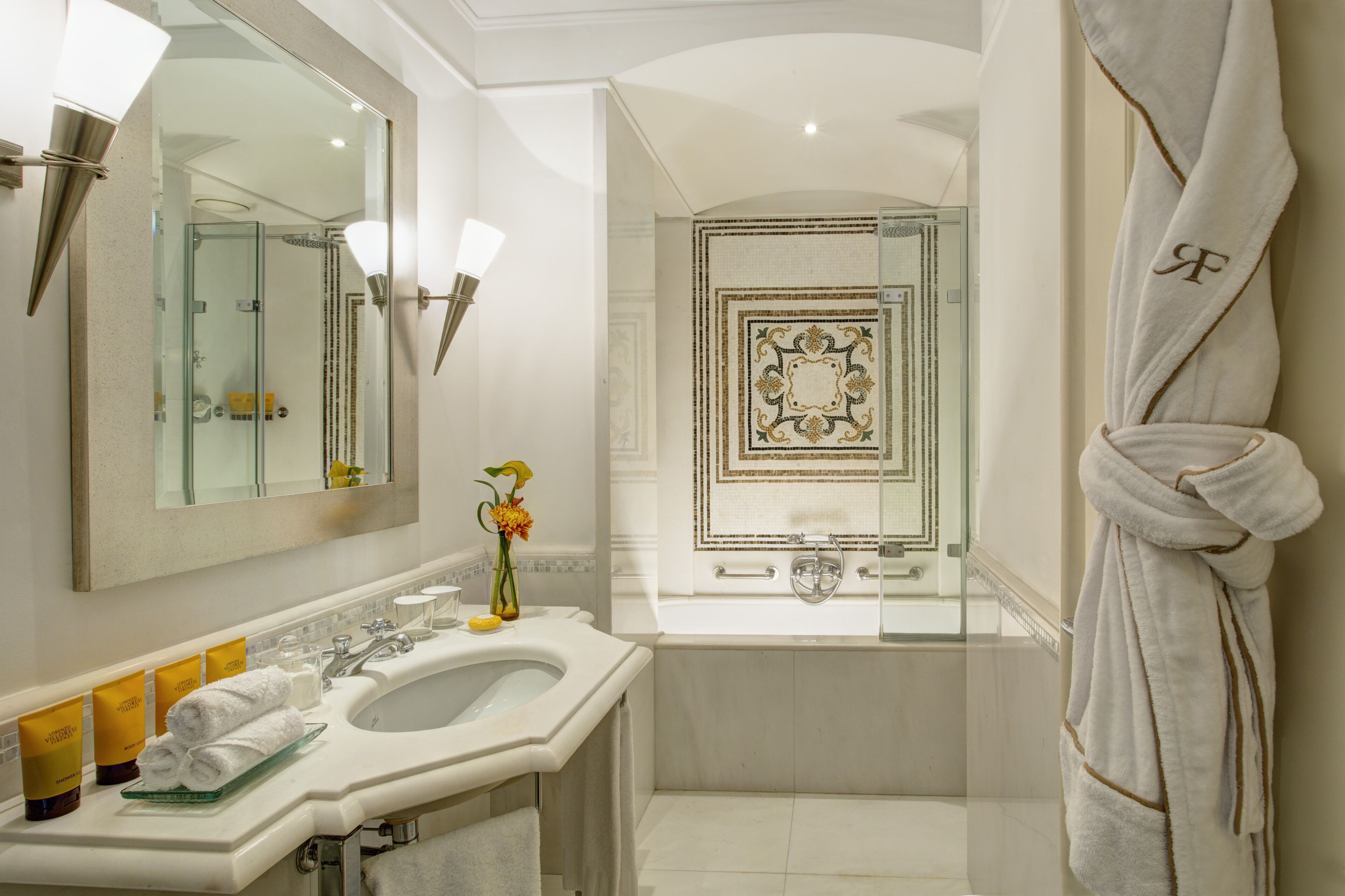 junior suite | bathroom | combined shower/bathtub, hair dryer, slippers, towels