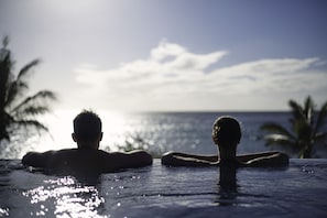 Outdoor pool, pool umbrellas, pool loungers