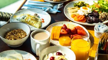 Enjoy a delicious breakfast with a view at this beautifully set table.