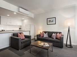 1 bedroom, premium bedding, desk, blackout curtains