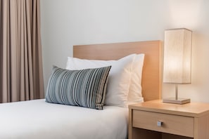 1 bedroom, premium bedding, desk, blackout curtains
