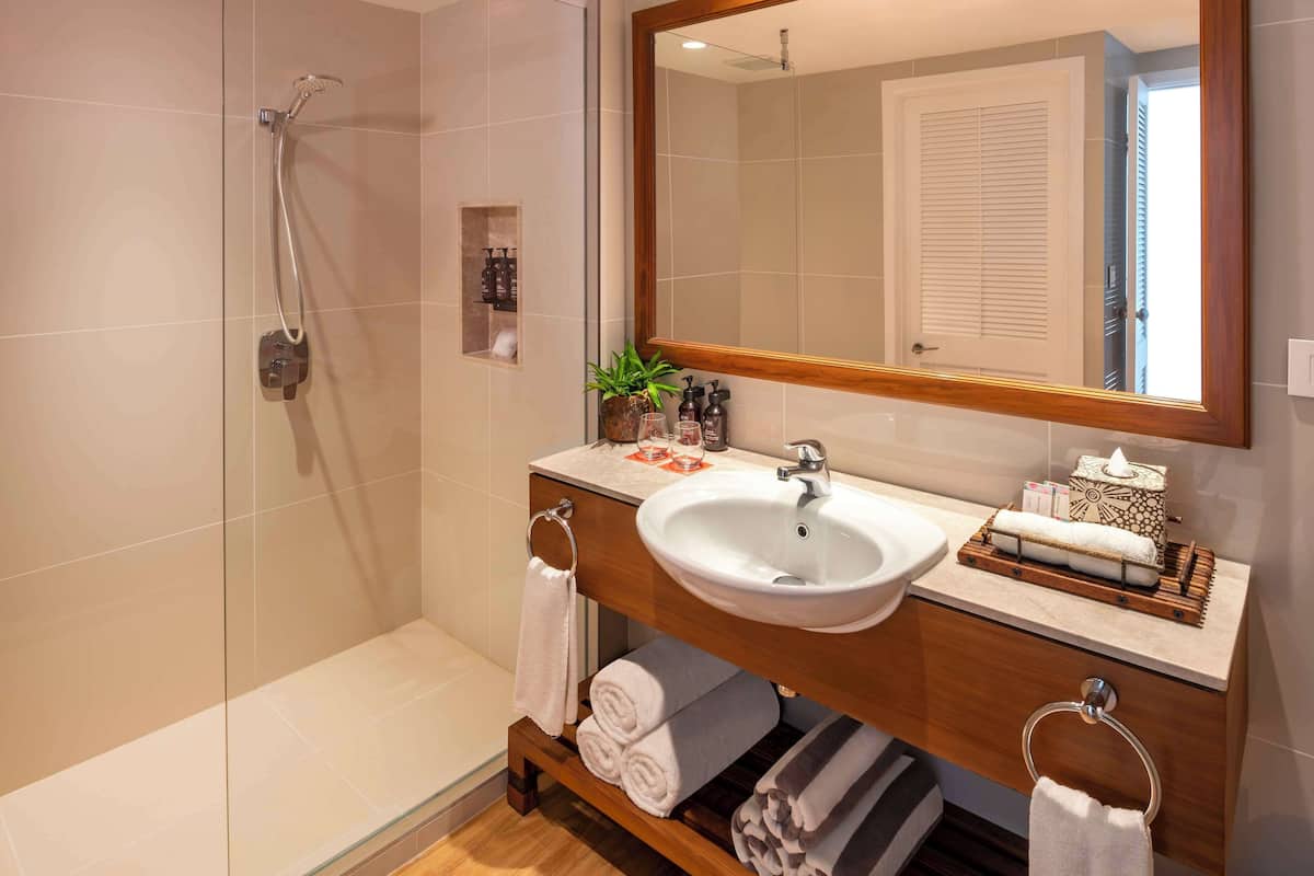 shower, free toiletries, hair dryer, bathrobes