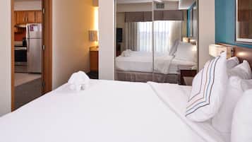 Premium bedding, down duvets, pillow-top beds, desk