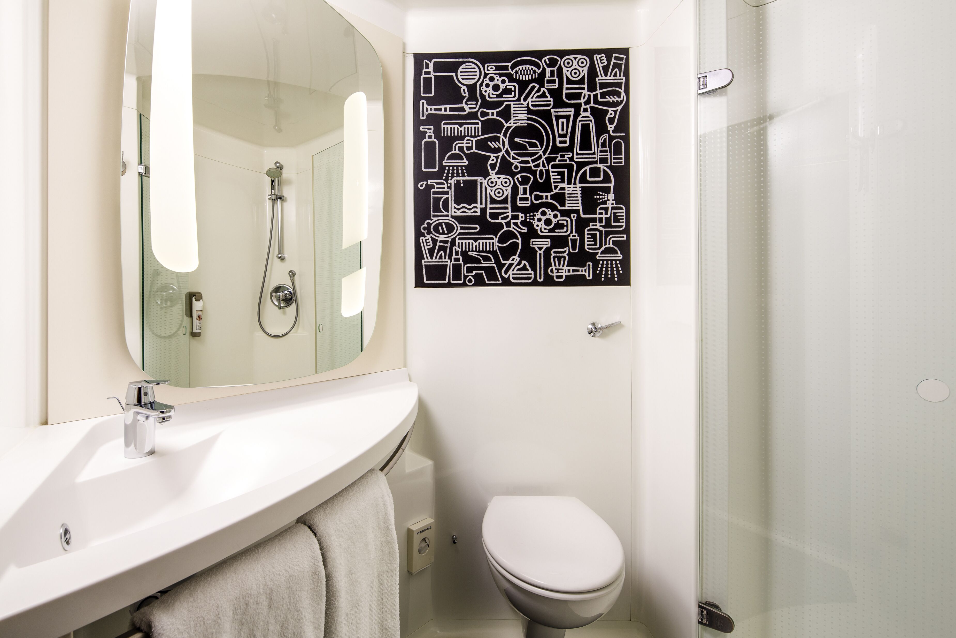 standard room, 1 double bed with sofa bed | bathroom | shower, eco-friendly toiletries, hair dryer, towels