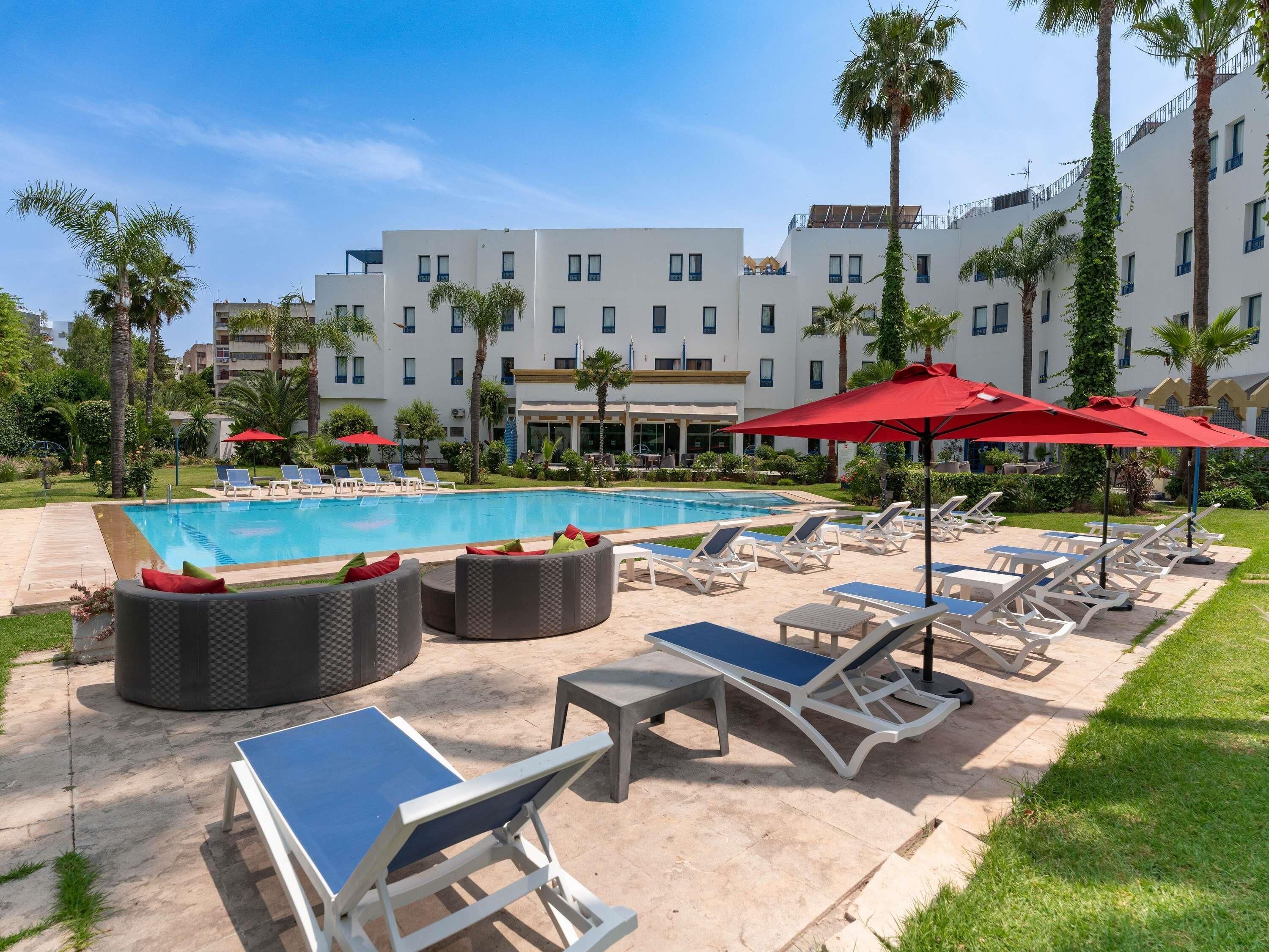 Outdoor pool, pool umbrellas