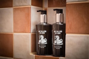 Douche, douche à « effet pluie », articles de toilette gratuits