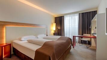 In-room safe, desk, laptop workspace, blackout curtains