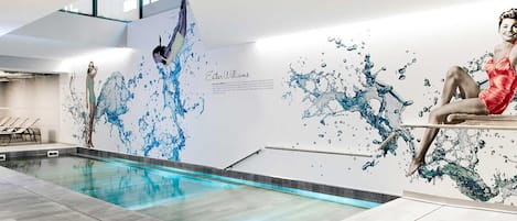 Indoor pool, open 6:00 AM to 10:00 PM, sun loungers