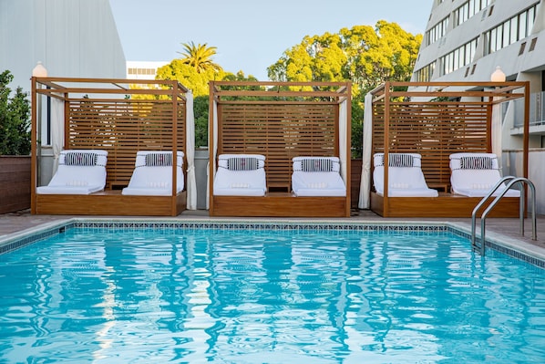 Outdoor pool, pool umbrellas