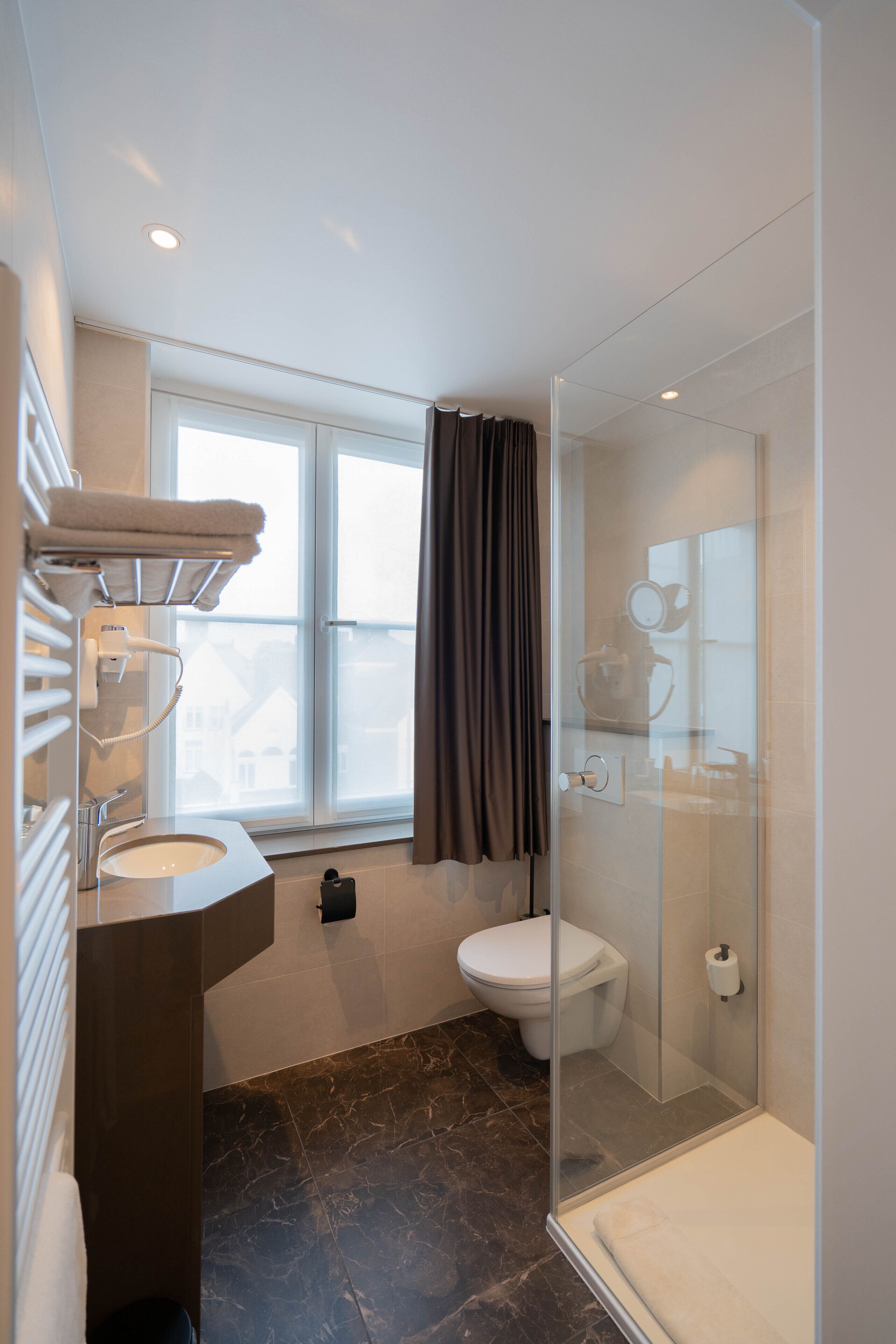 free toiletries, hair dryer, towels